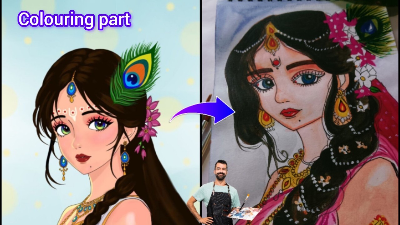 How to draw Radha Rani Drawing 🥰✨, Radha Rani Drawing with water colour, easy step by step