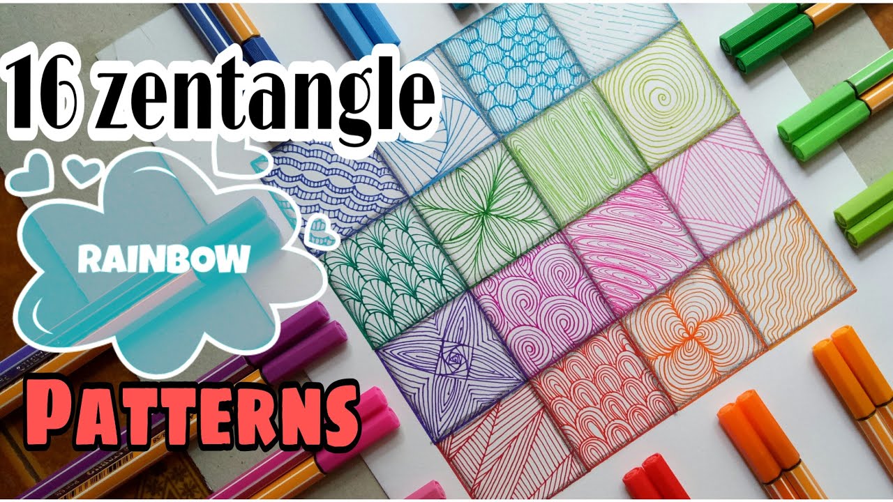 16 Zentangle patterns || rainbow colors