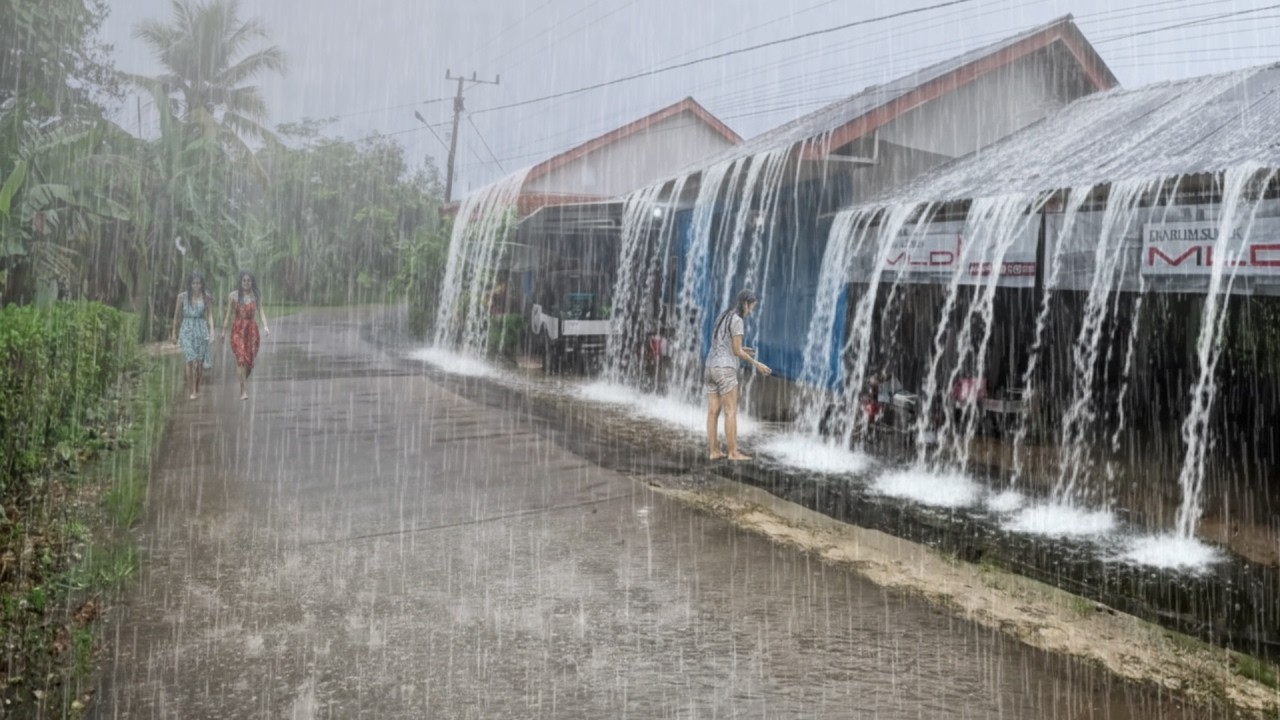 Heavy rain & wind storms in beautiful Red Soil Village  for sleeping & relaxing | Stress Relief ASMR