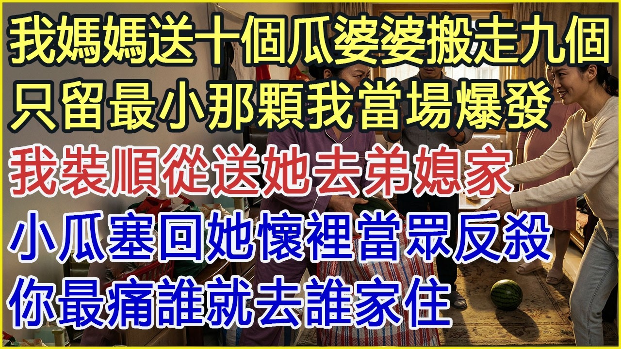 我媽辛苦送瓜來，婆婆卻全給懷孕弟媳“補身體”，只給我家留最小那顆！我把小瓜塞回她懷裡，冷冷一句：你最痛誰，就去誰家住！ #為人處世 #正能量 #故事分享 #生活經驗 #情感