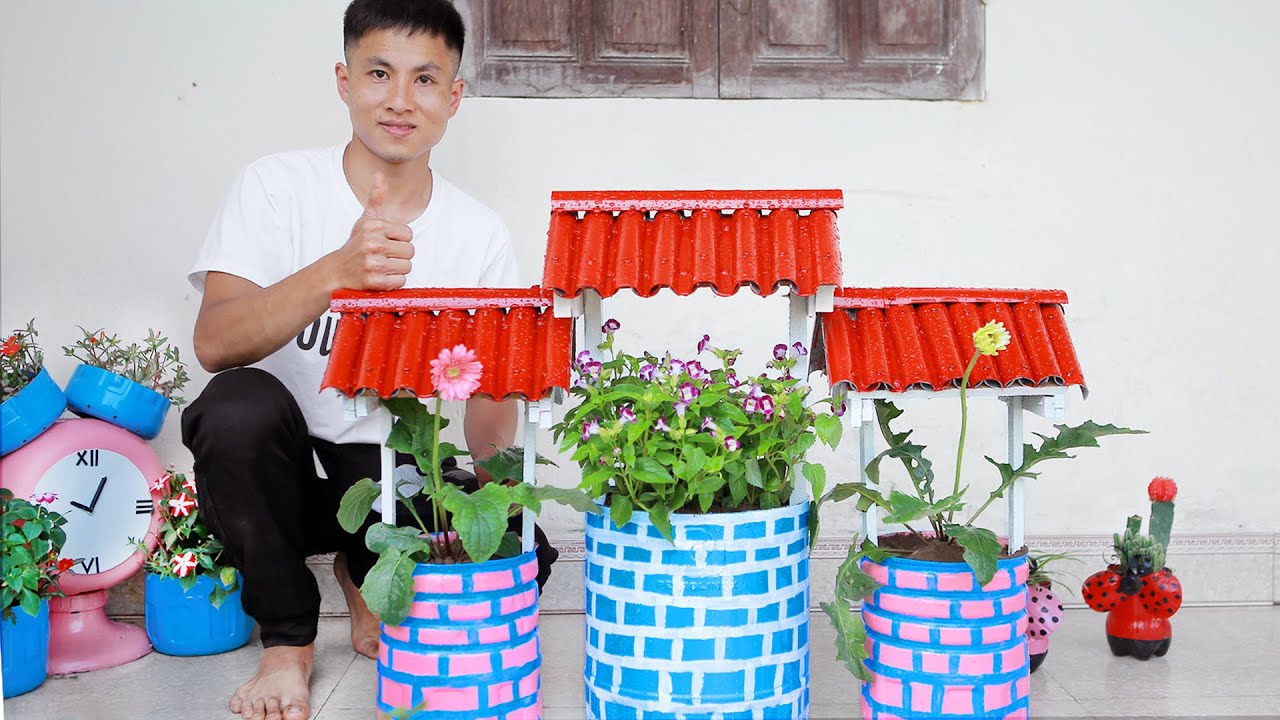 Amazing Wishing Well Flower Planter from Recycled Plastic Bottles and PVC Pipes