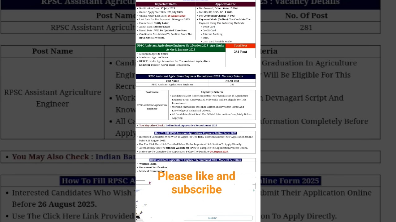 RPSC ASSISTANT AGRICULTURE ENGINEER 2025 