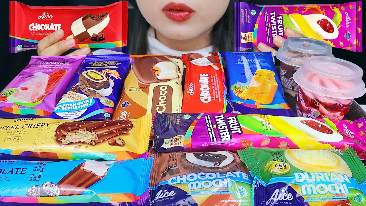 ASMR AICE ICE CREAM 🍫 AICE CHOCOLATE, COFFEE CRISPY, DURIAN MOCHI, FRUIT TWISTER, SEMANGKA, SUNDAE 🍫