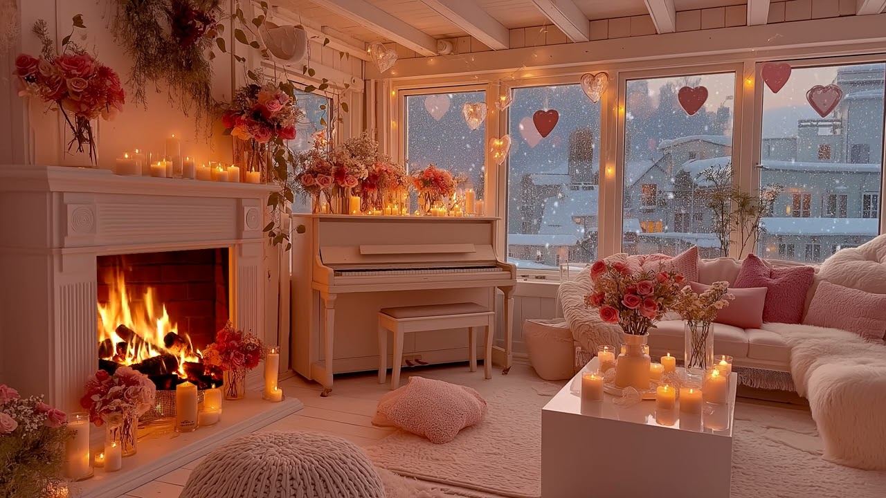 Cozy Winter Night ❄️ Soft Piano Tunes & Fireplace Warmth 🌙 Ideal Ambience for Deep Focus & Calm