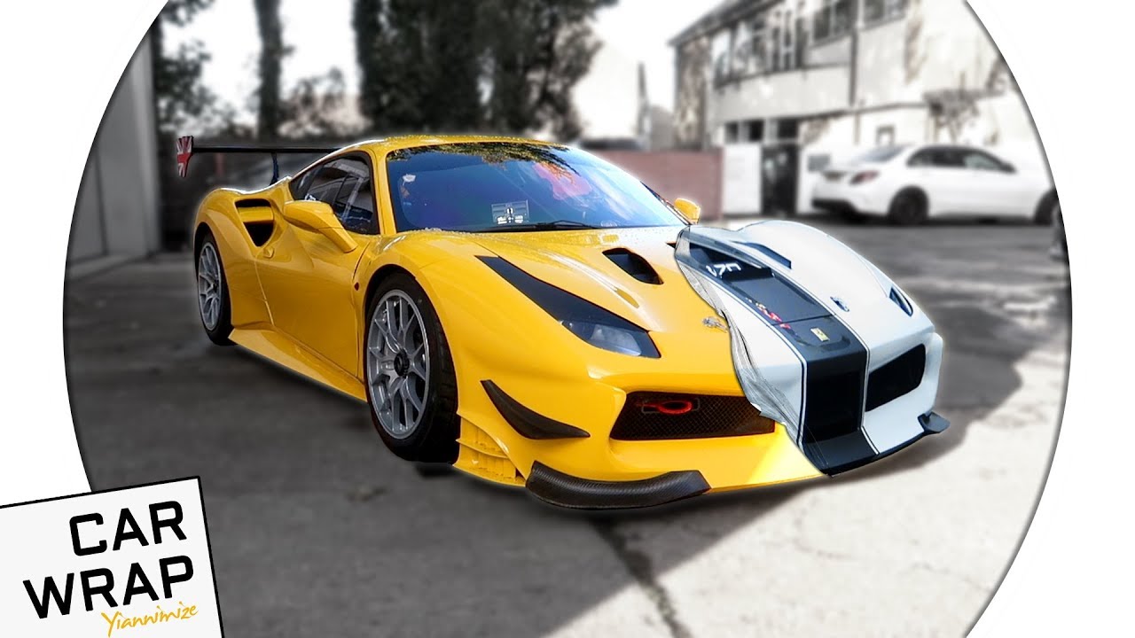 Yellow Ferrari 488 Racing Car wrapped Matte White - the HARDEST wrap!