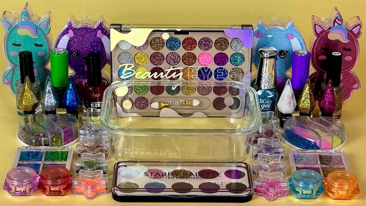 GLITTER SLIME. Mixing makeup and glitter into Clear Slime. Satisfying Slime Videos 2160p.