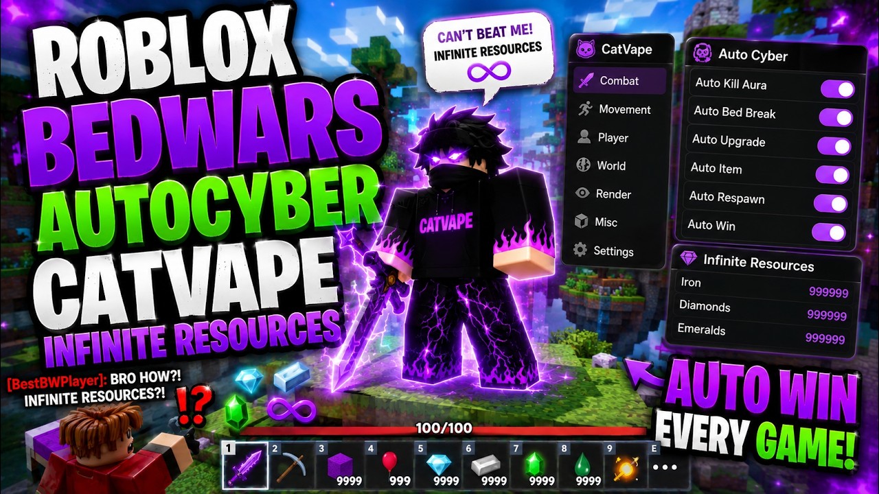 BEST BedWars Script CatVape Auto Cyber Infinite Resources