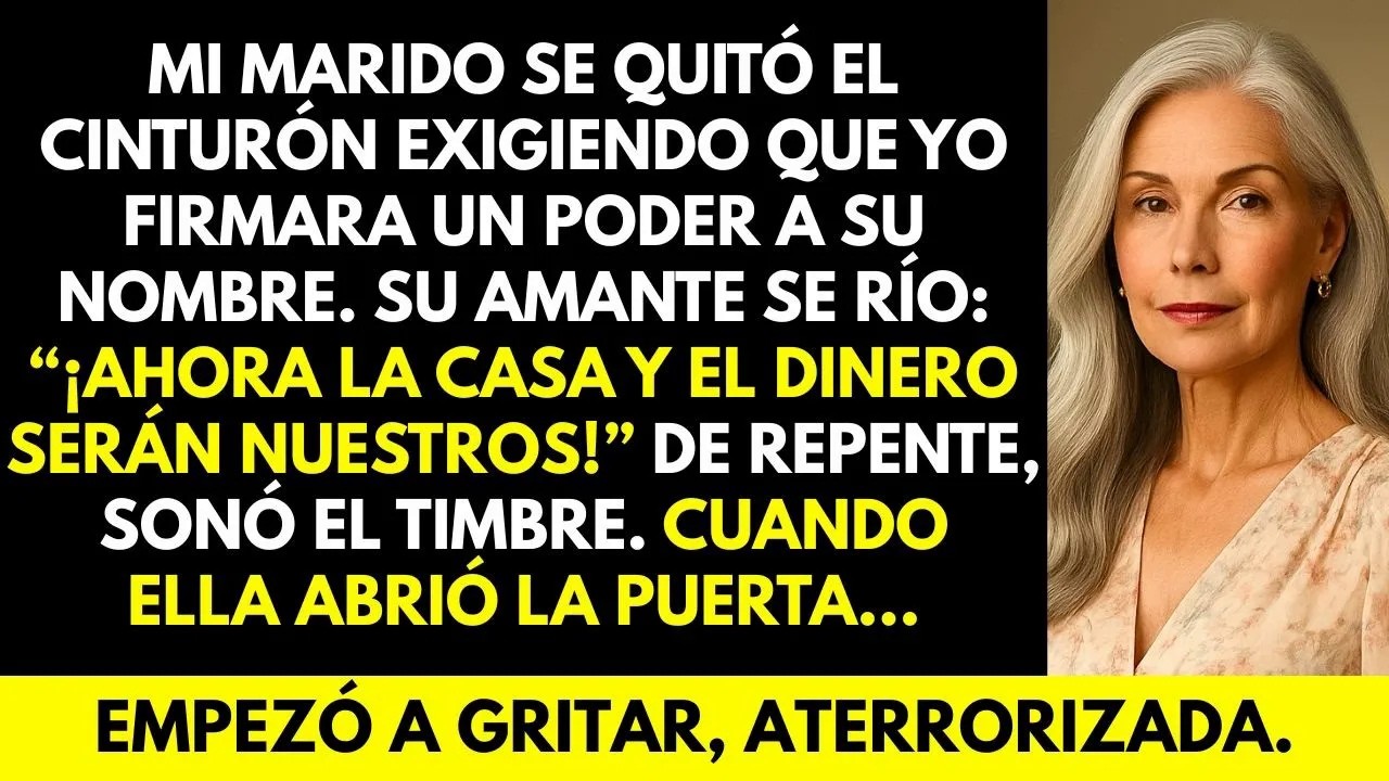 Mi marido sacó el cinturón y exigió que yo firmara  Su amante se rió  Pero cuando sonó el timbre…