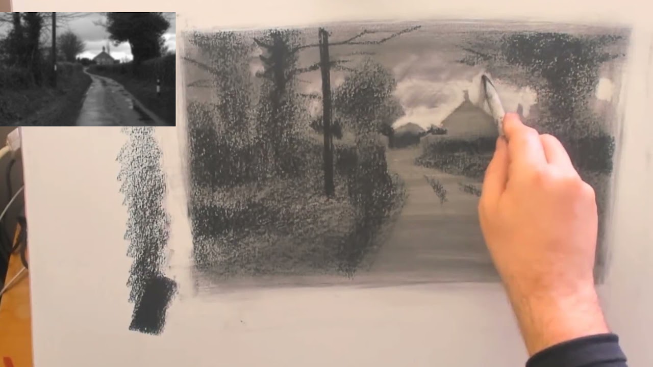 Compressed Charcoal Demonstration - Suffolk Landscape