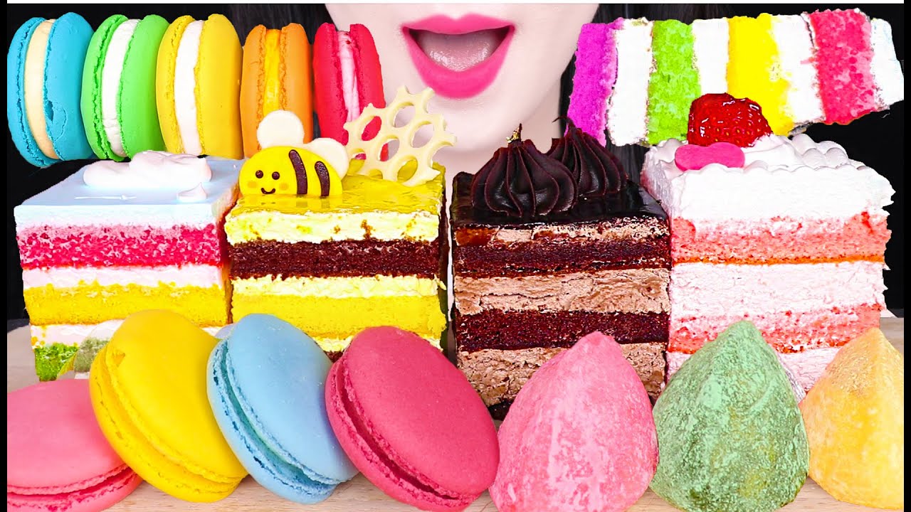 ASMR RAINBOW DESSERT *CHOCOLATE, STRAWBERRY, BANANA, RAINBOW CAKE 사각 케이크, 송편 아이스크림 먹방 JANE ASMR 제인