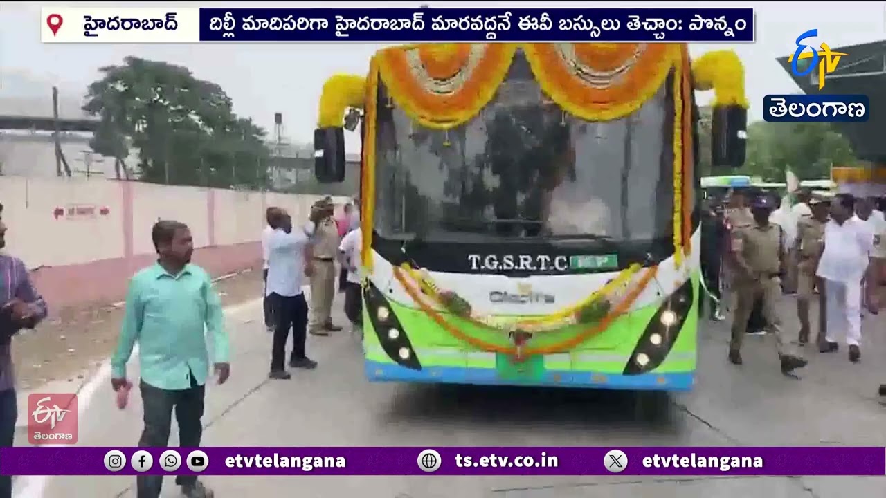 Minister Ponnam  Launches Electric Buses in Kukatpally to cut pollution