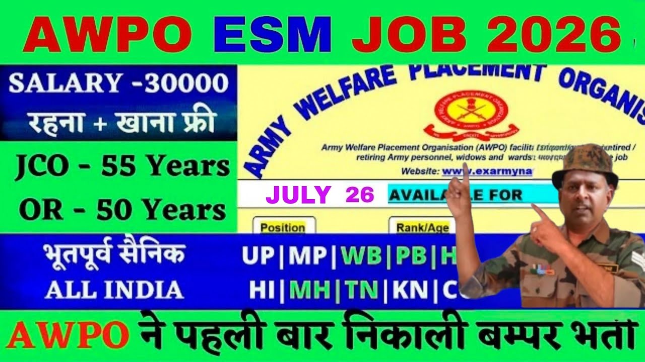 AWPO में पूर्व सैनिकों की बम्पर भर्ती 2026, All India के Ex-Servicemen JCO and ORs