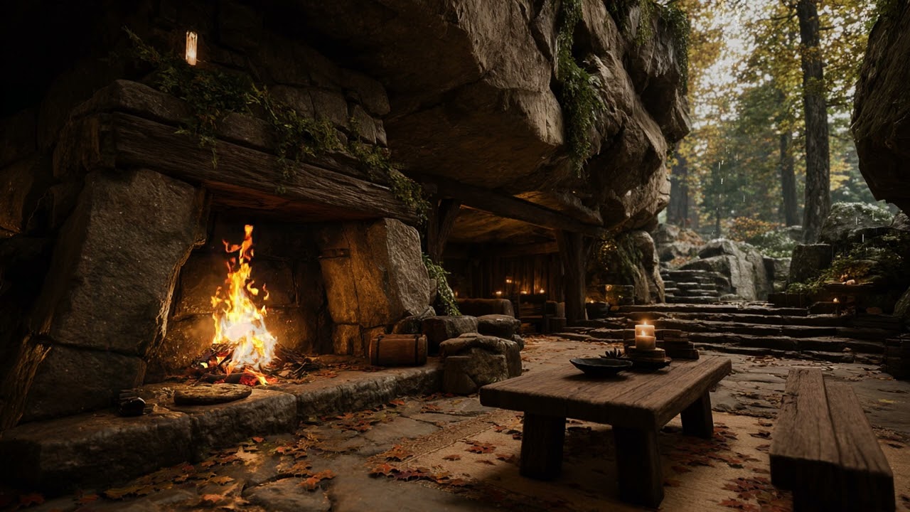 Secret Forest Cave in a Violent Thunderstorm | Intense Rain Ambience for Sleep