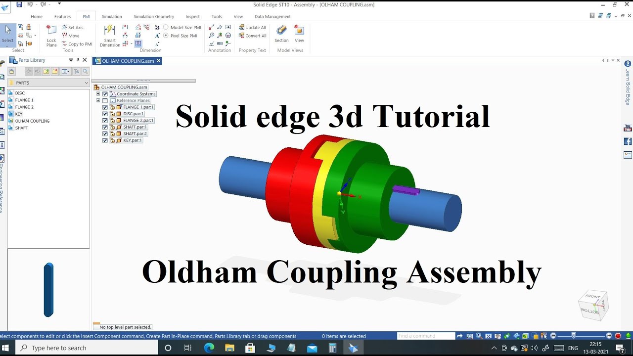 #69 oldham coupling in solid edge| solid edge tutorial oldham coupling design.