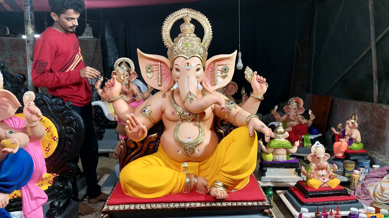 Ganesh idol painting by Anant chougule 2022 ll how to paint ganesha