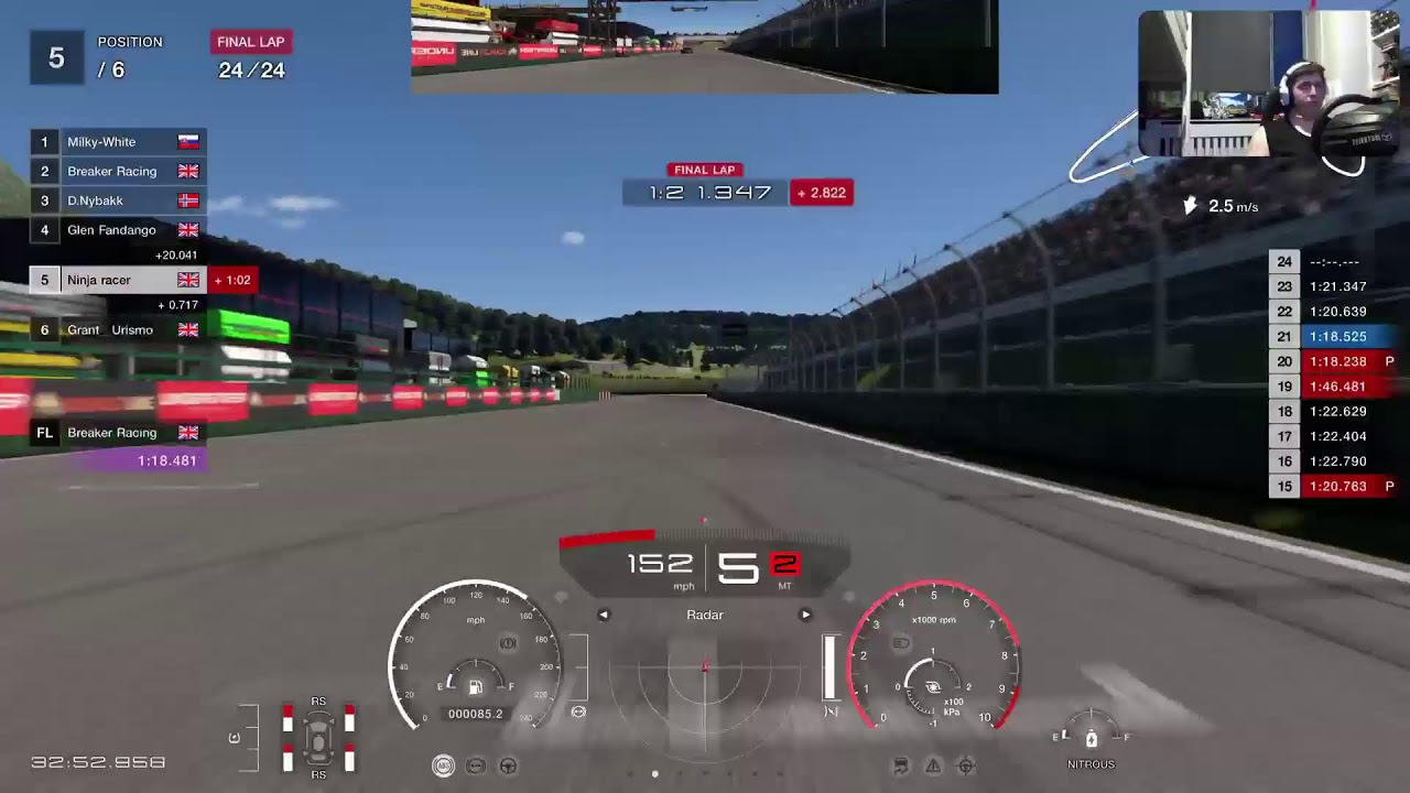 Ninja playing gran Turismo 7 in Nitro X
