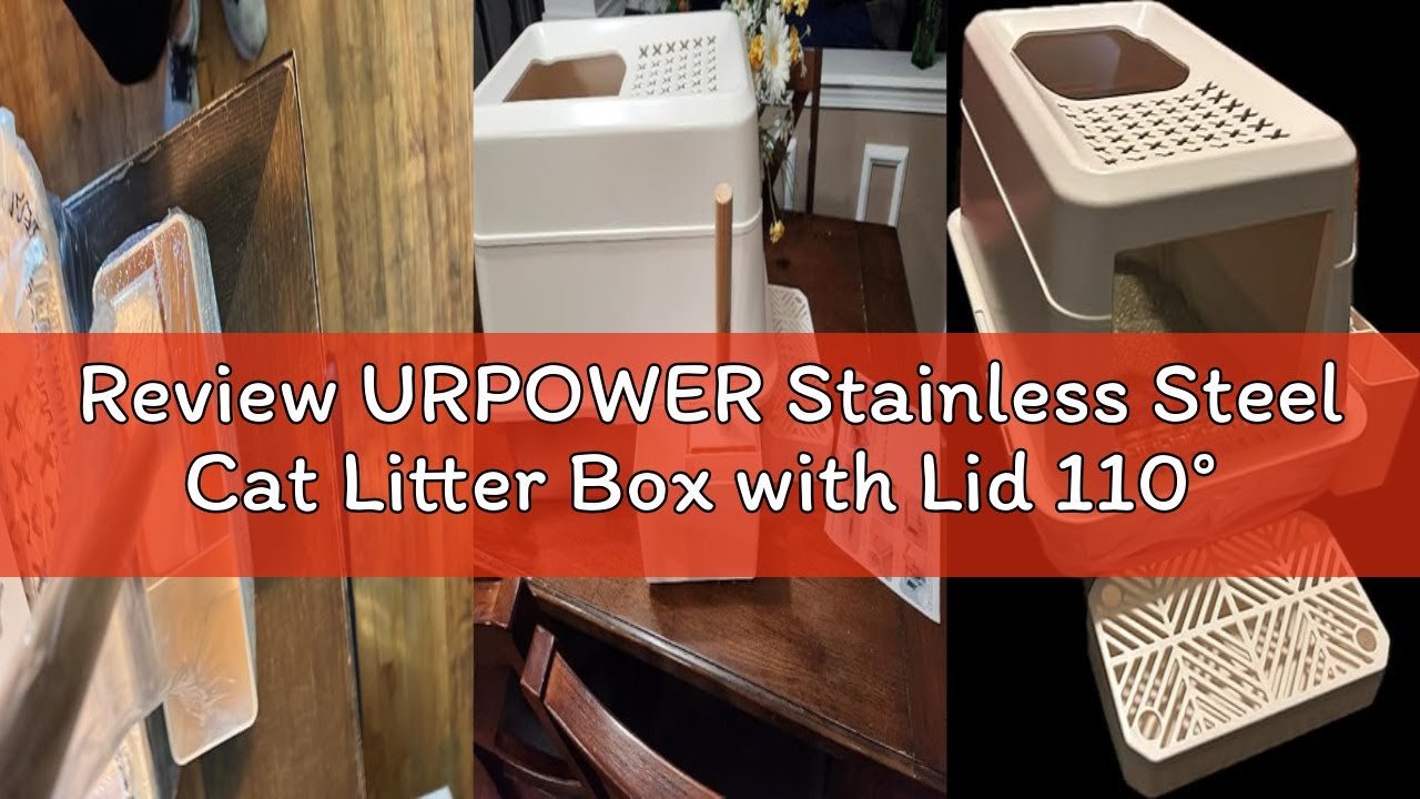 Review URPOWER Stainless Steel Cat Litter Box with Lid 110° Flip-Top Extra Large Enclosed Litter Box