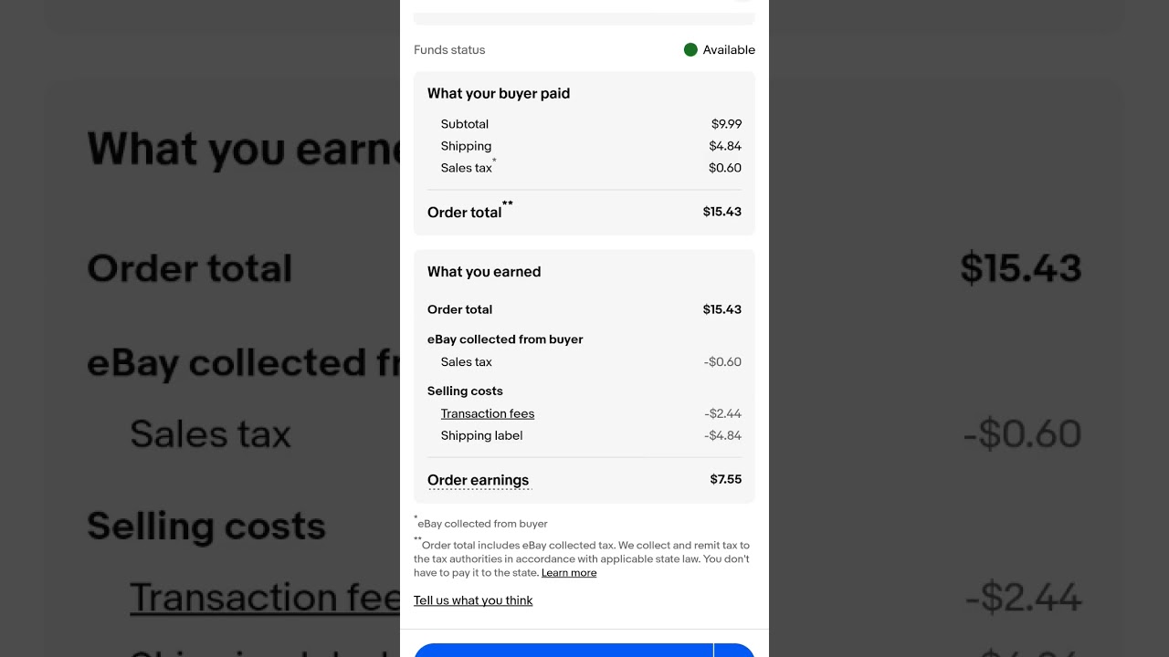 The fees you pay on an Ebay sale of $9.99. Is it worth it?