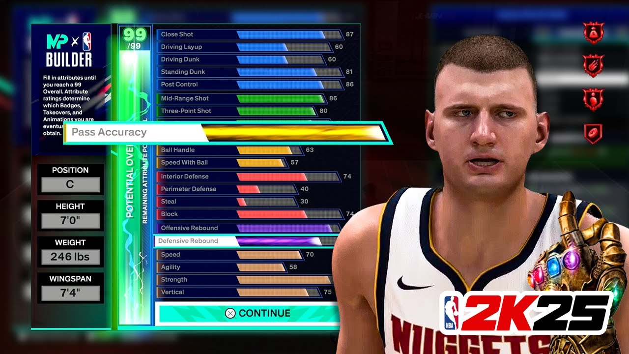 99 PASS JOKIC BUILD GETS FOUR LEGEND BADGES IN NBA 2K25...