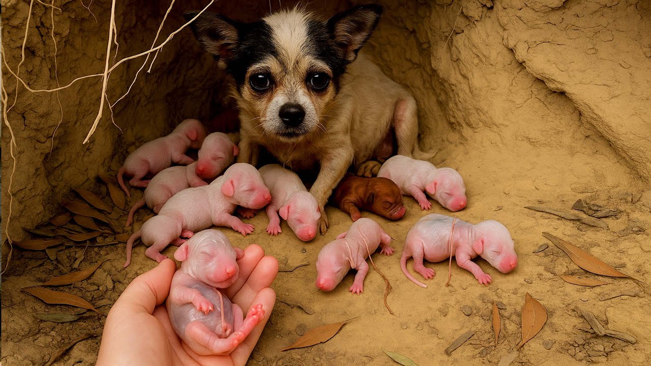 Вау! Собака 🐶 мама провела нас через лес, и мы нашли столько милых щенков. 🐶🐕🥰😘❤❤