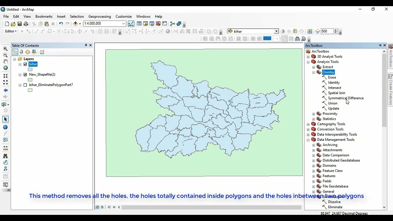 Fill/ eliminate holes in between two polygons in ArcGIS