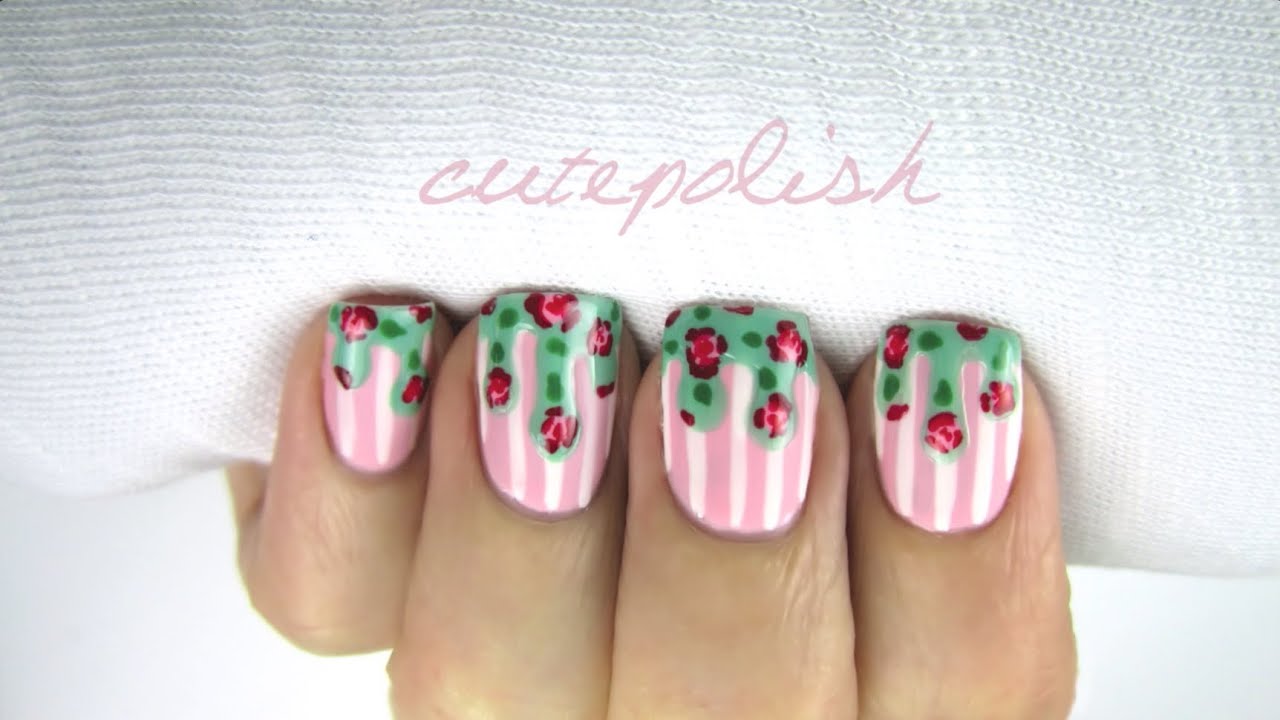 Dripping Floral Nail Art