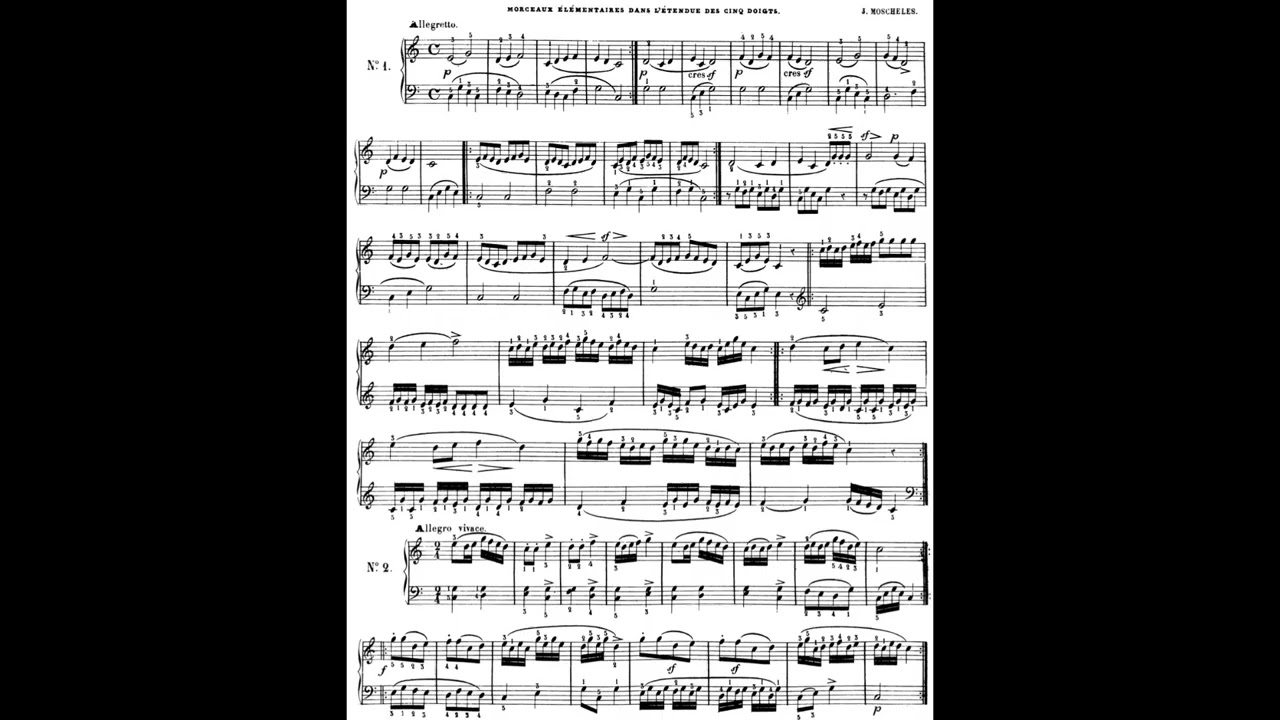 Moscheles Morceaux élémentaires dans l'étendue des cinq doigts 1 & 2 from the Méthode des Méthodes