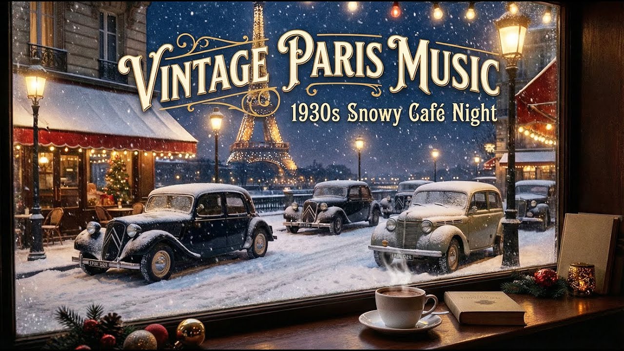 Vintage Music 1930s Paris | Snowy Café Night Near Eiffel Tower