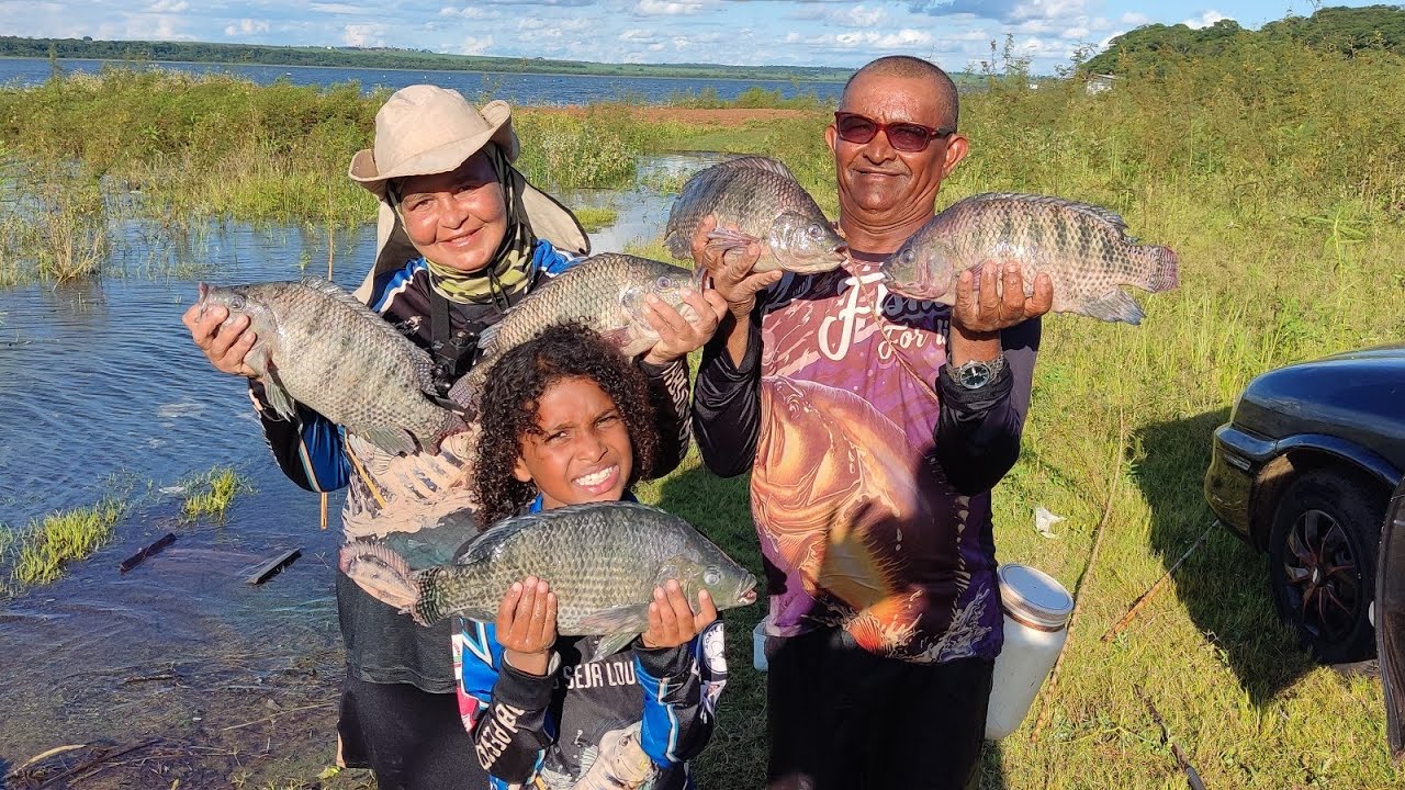 Pescaria caipira de Tilápias selvagens Gigantes no Rio grande pegava até 2 de vez Incrível