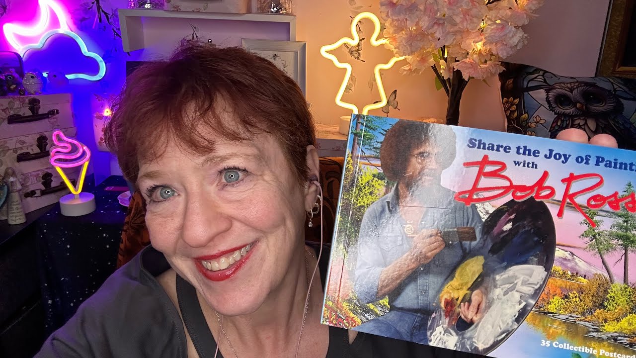 ASMR - Whispered visual meditation with Bob Ross postcards. To help you sleep, relax & unwind.