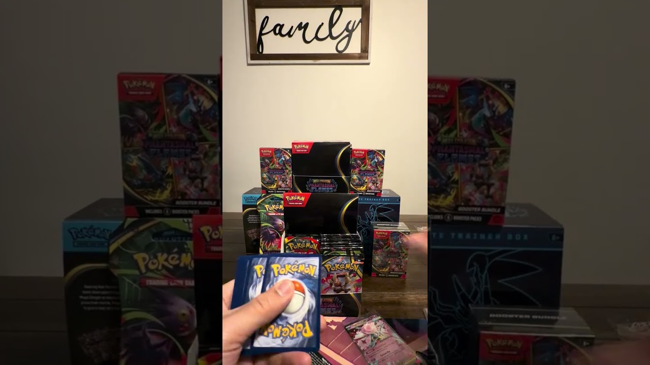 Pokemon phantasmal flames opening a booster box, a booster bundle and pulling a sir