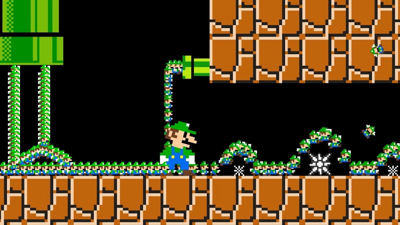 Luigi and 9999 Tiny Luigi March Madness - Mario Game Animation