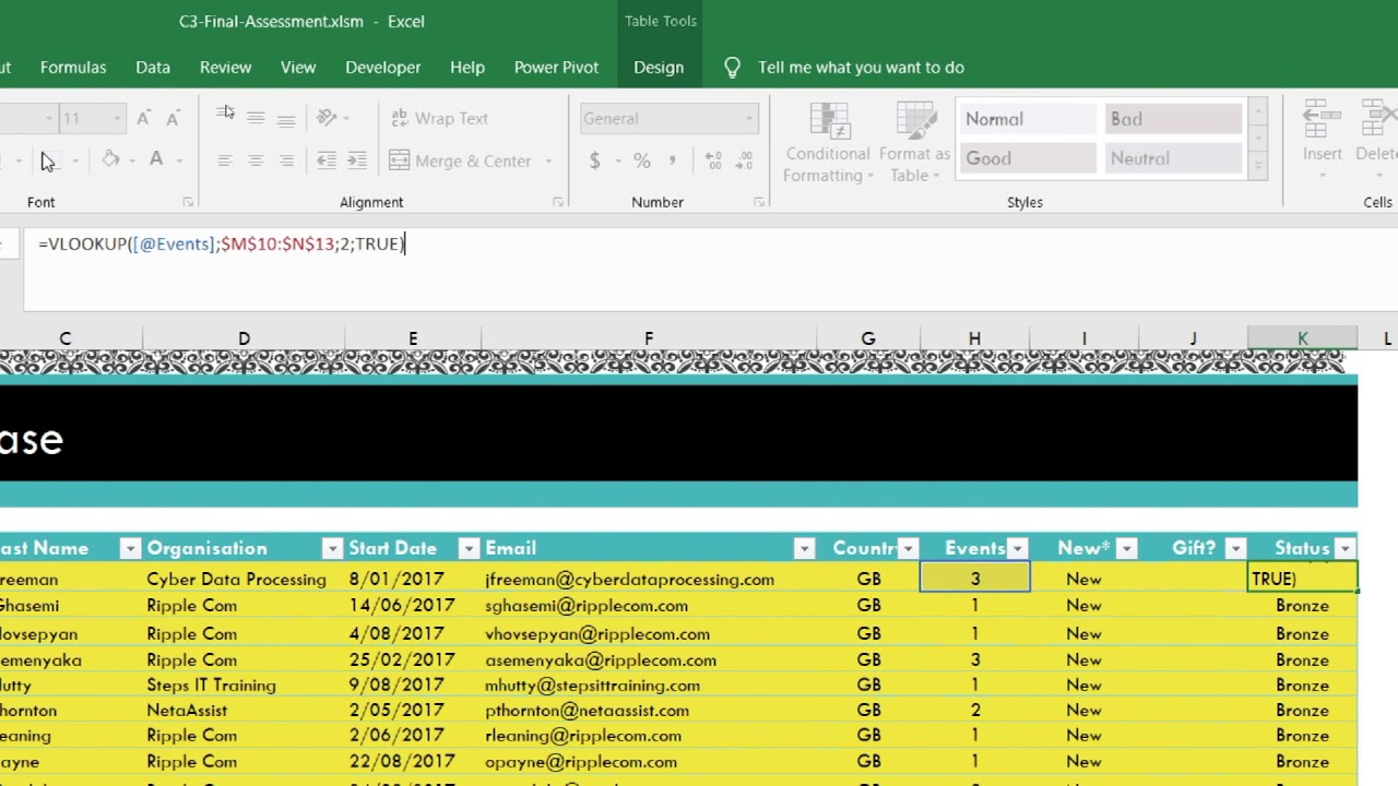 Final Assessment - Excel Skills for Business: Intermediate II