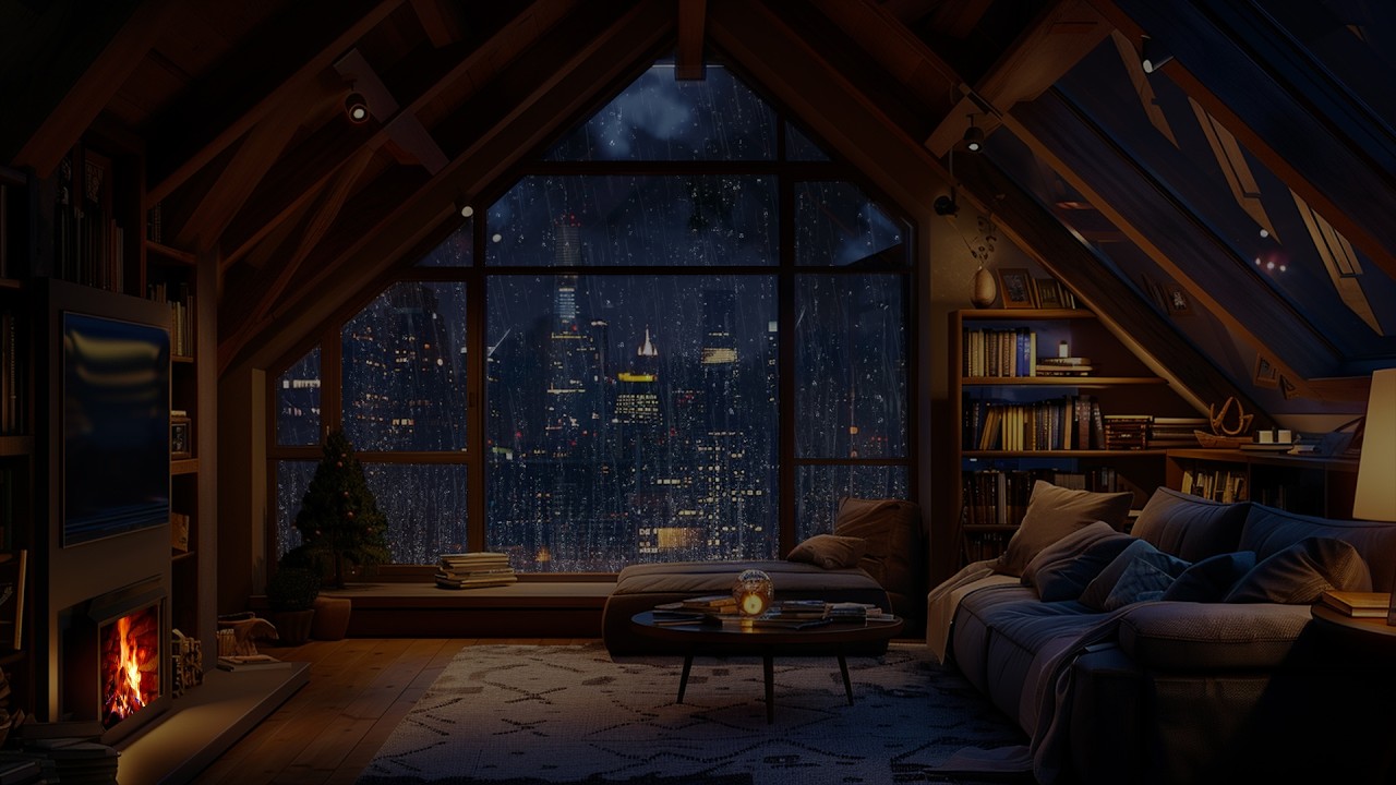 Gentle Night Rain and Fireplace Sounds | Warm Cozy Ambience for Deep and Peaceful Sleep