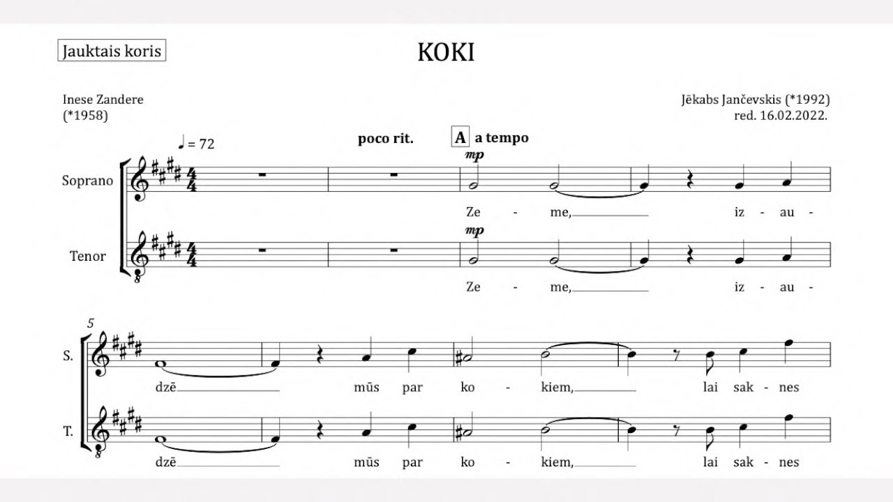 Koki - Inese Zandere / Jēkabs Jančevskis - notis un jauktā kora balsis