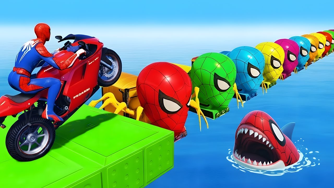 Spider-Man Rescues Batman & Iron man on Spider Bridge | GTA 5 Epic Shark Battle with Superheores