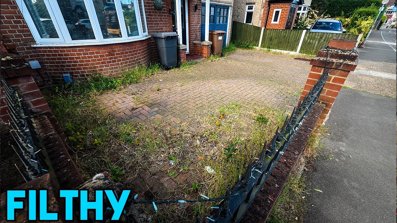 CUSTOMER LET NATURE TAKE OVER! We Cleaned This OVERGROWN Driveway & Patio. *Pressure Washing* *ASMR*