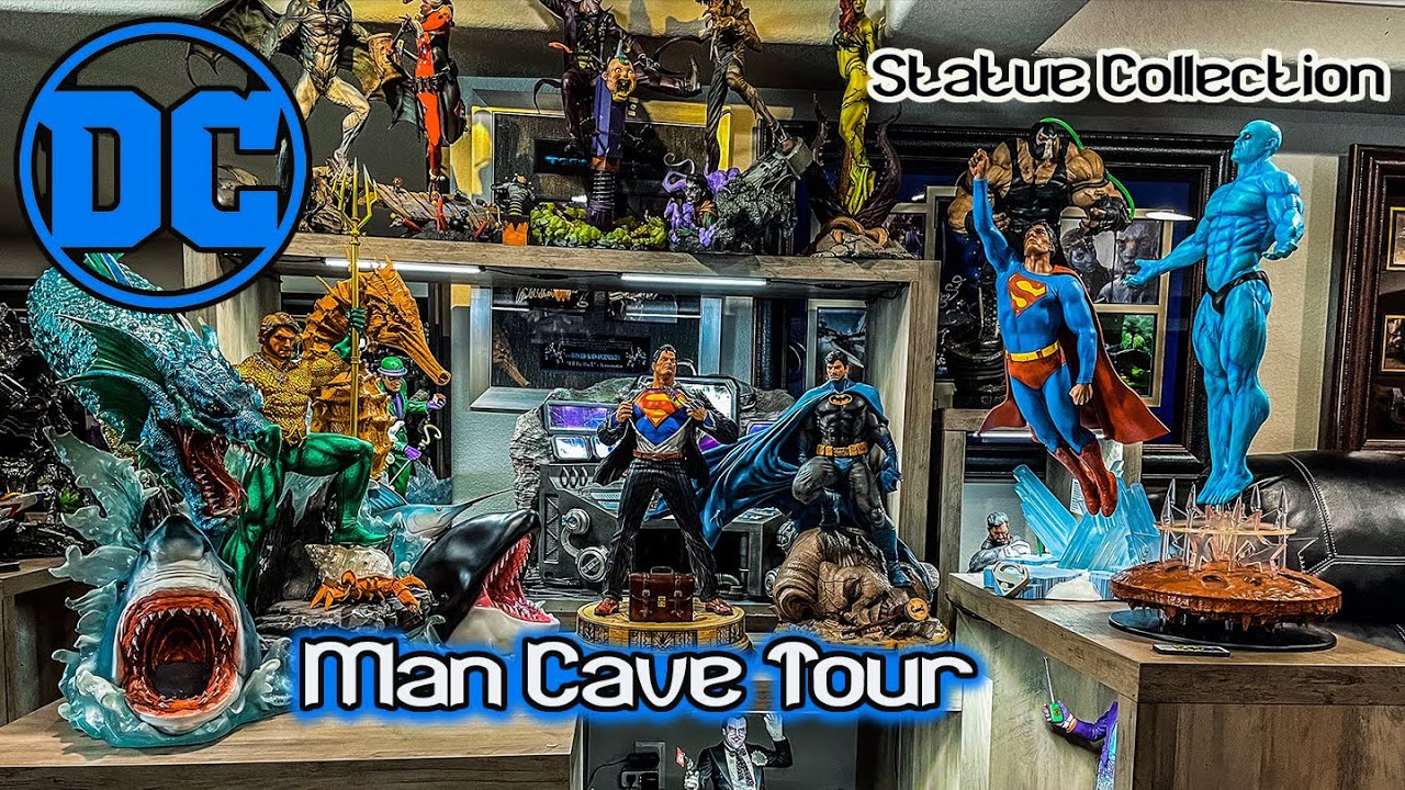 DC COMICS AND MOVIES MAN CAVE ROOM TOUR!  Take a look at these 1/4 scale statues.