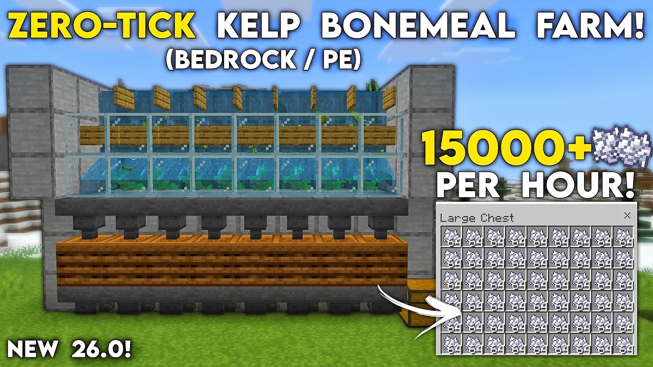 NEW ZERO-TICK KELP BONEMEAL FARM in Minecraft 26.0 Bedrock! (15000/H!)