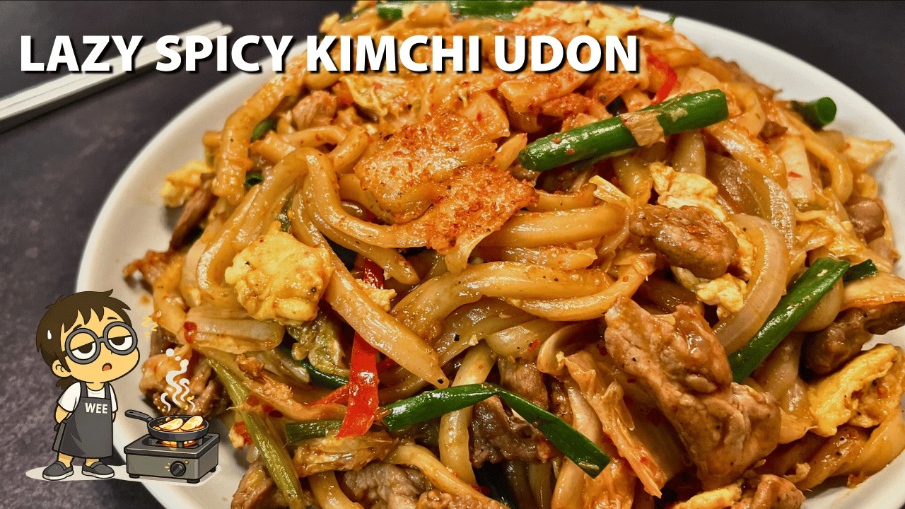 Kimchi Udon Stir Fry with Pork | 15 Minute Udon Noodles For Lazy Weeknight Dinner