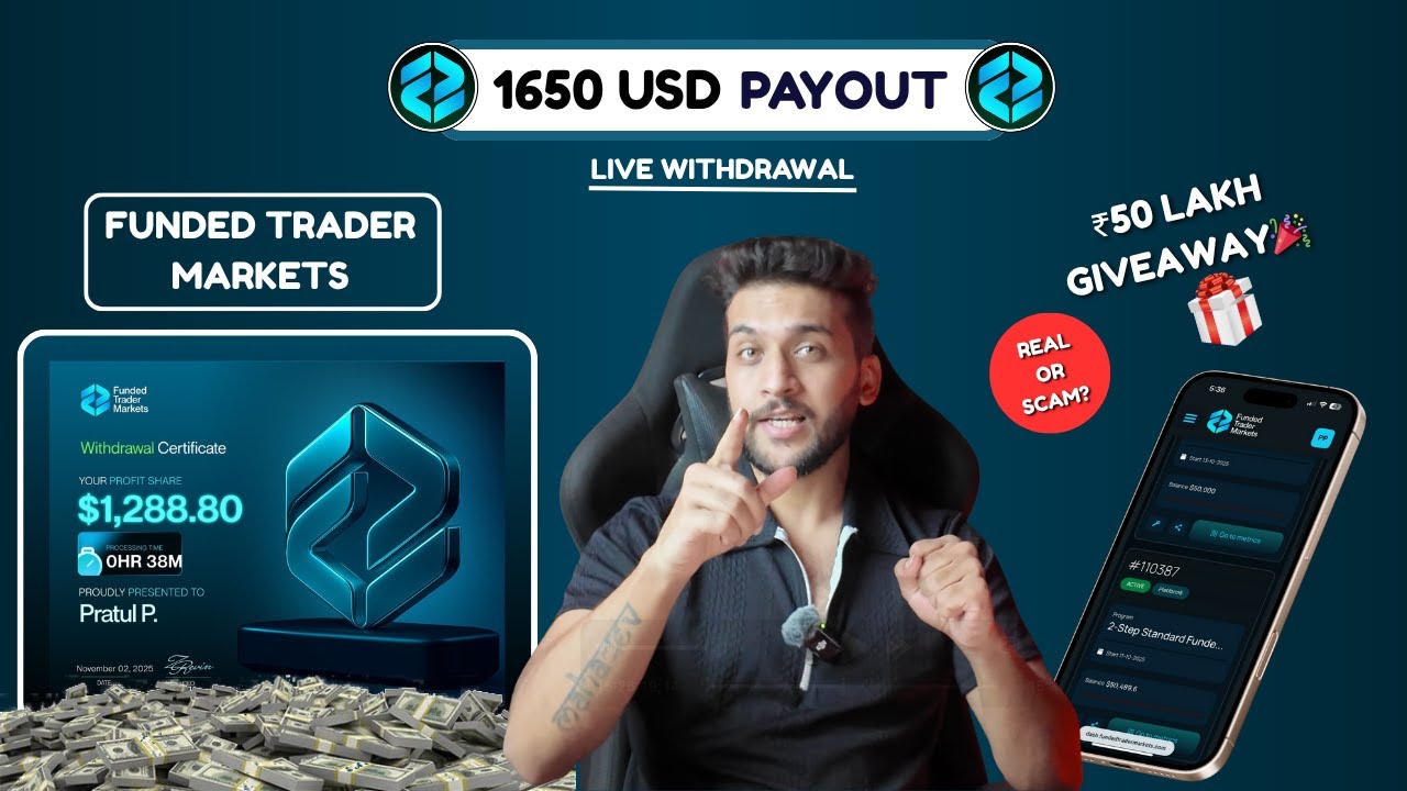 $1650 Payout Live Withdrawal💰 | Funded Trader Markets Review | 10 Funded Accounts Giveaway🎉 #trading
