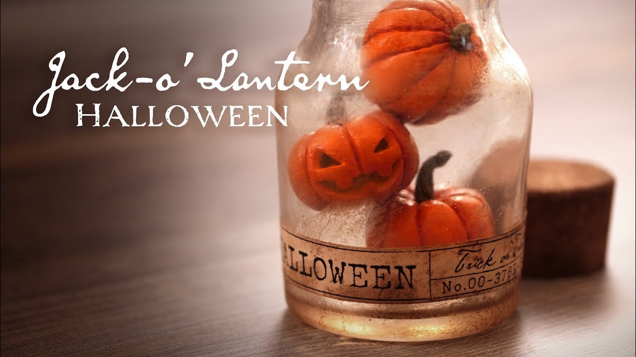 【石粉粘土】ジャックオランタンの瓶詰め DIY Bottled jack o'lantern[Halloween]