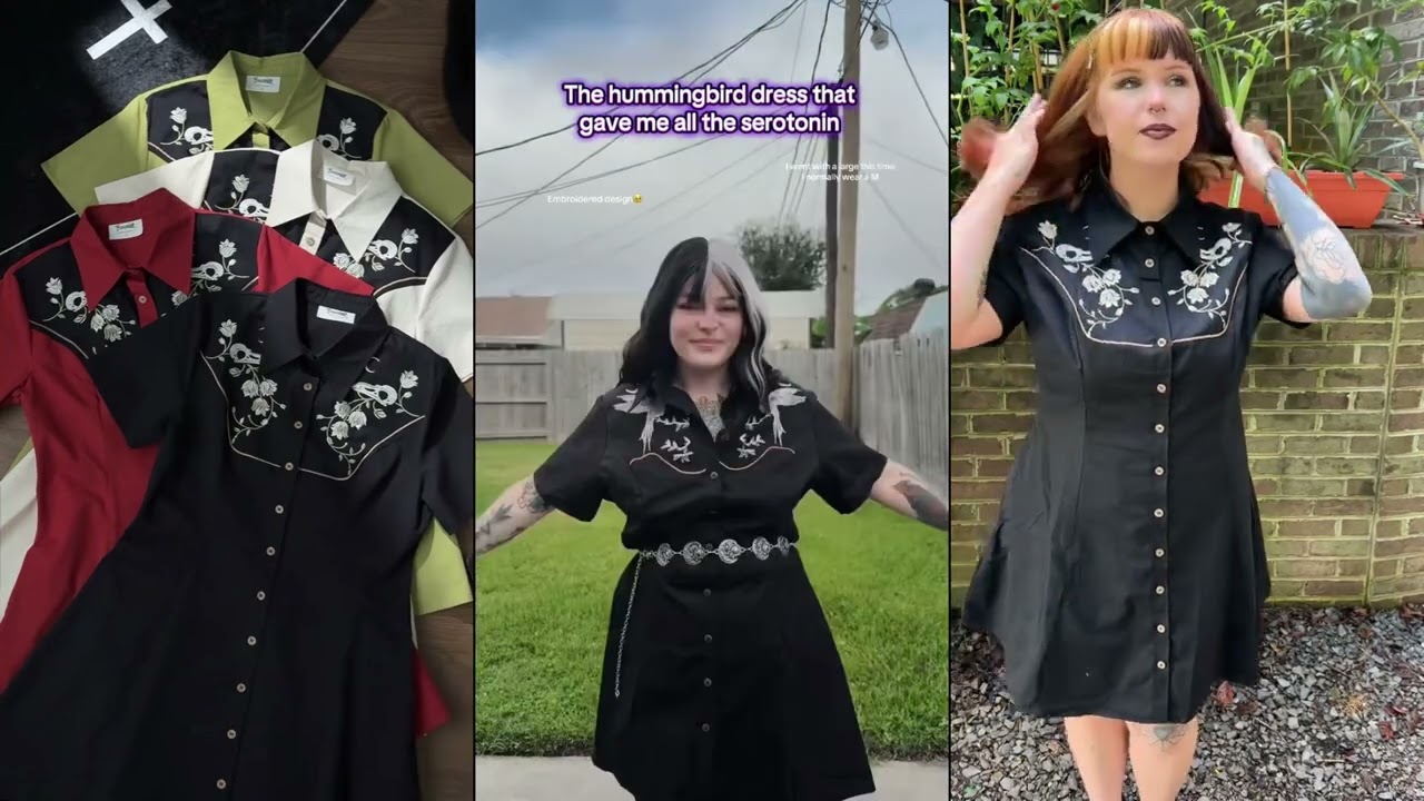 👗🖤Fall in love with the details — embroidered crow & flowers on 100% cotton.