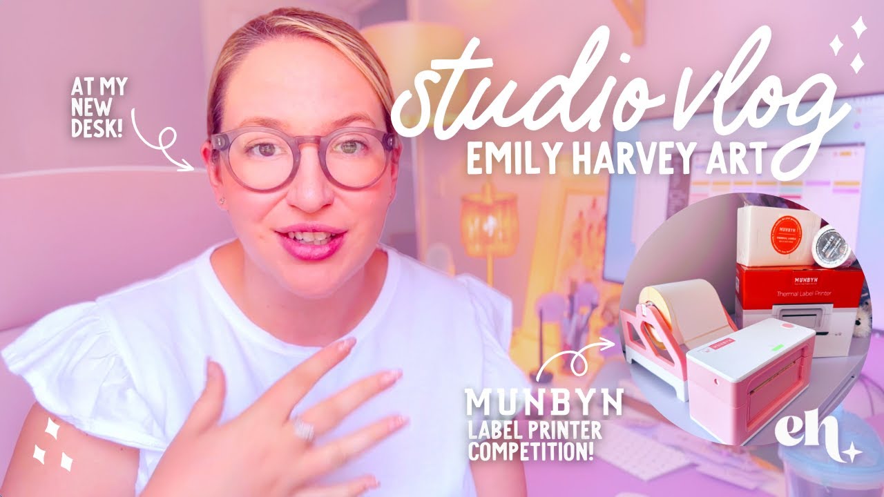 STUDIO VLOG 💜 A New Pink MUNBYN Label Printer & A New Setup At Home! Emily Harvey Art