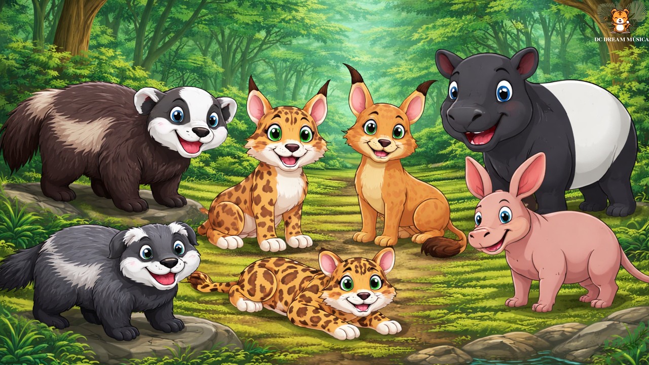 Cute Farm Animals: Wolverine, Badger, Lynx, Caracal, Ocelot, Tapir, Aardvark - Animal Video