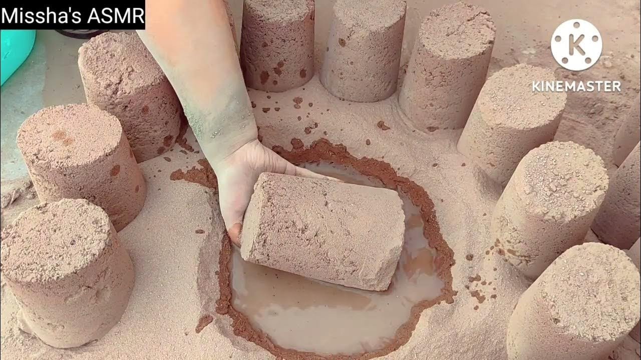 ASMR:new vid/dusty soft melting red dirt shapes crumble dry on steel sieve+in floor pool/🤤satisfying