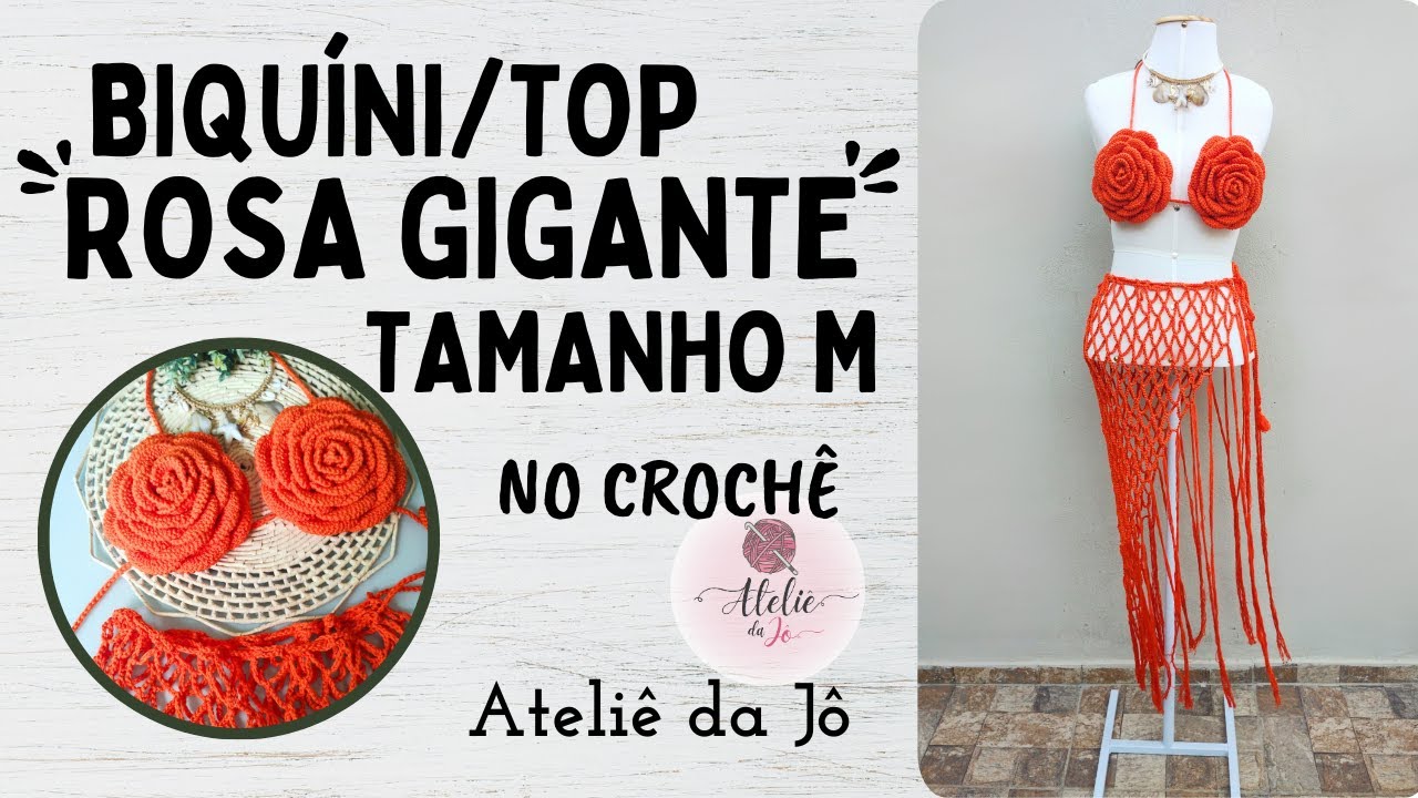 Biquini/ Top Rosa Gigante Tamanho M - Com instruções de como forrar - Passo a passo