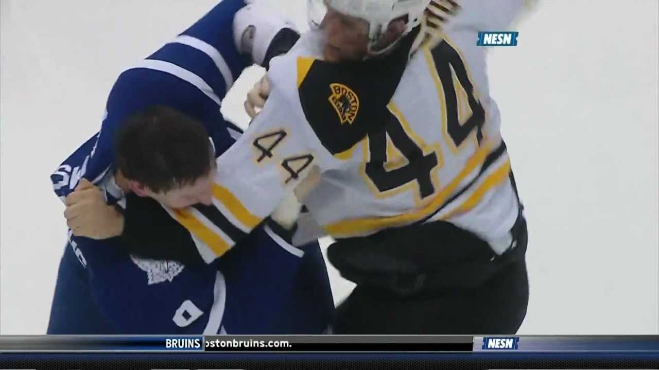 Dennis Seidenberg fights Colby Armstrong w/SlowMo 3/6/12 (NESN)