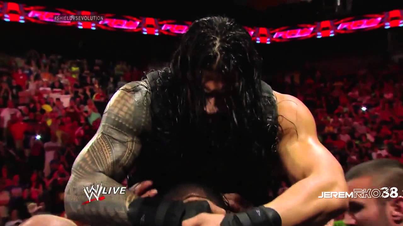 Evolution Triple Powerbomb on Roman Reigns Through the Announce Table - Raw - May 26, 2014