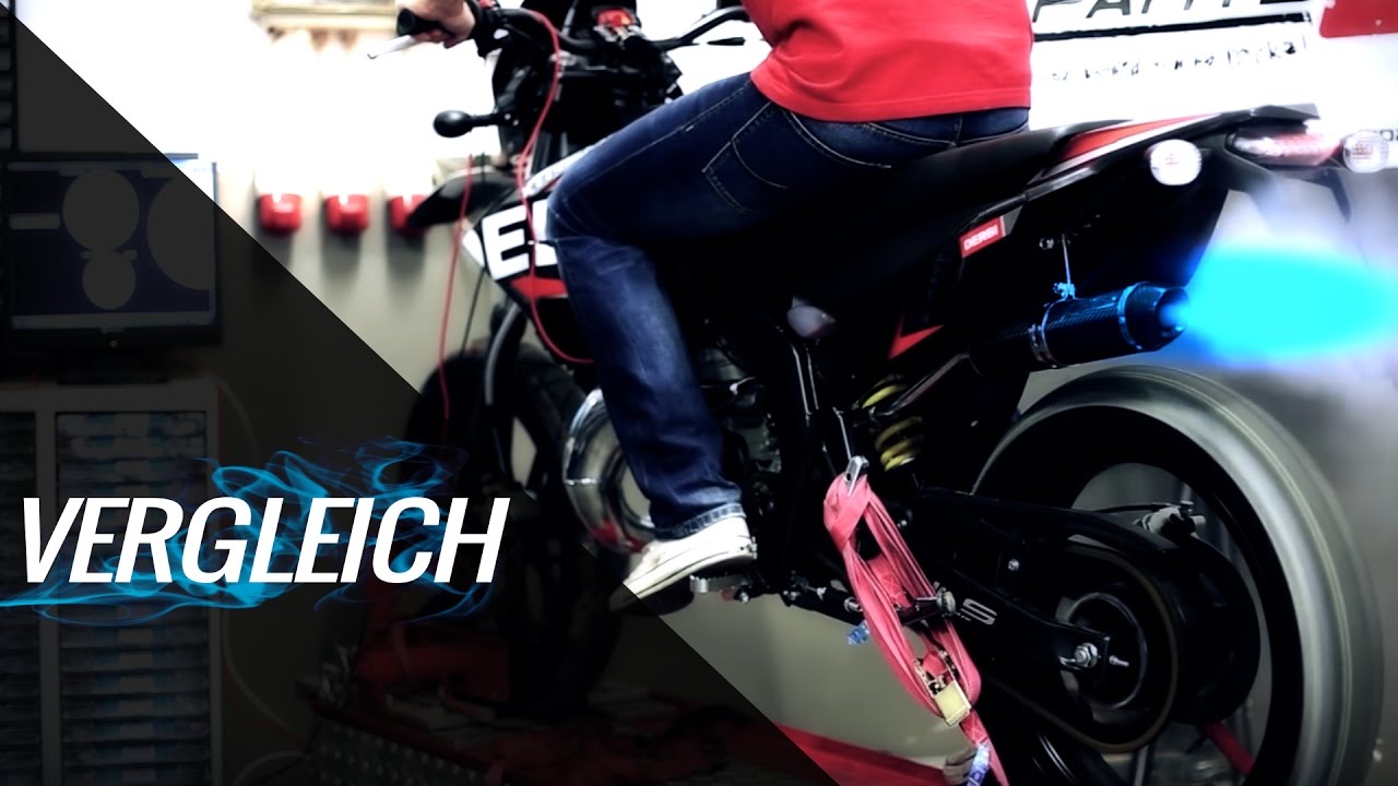 Vergleich 50cc Auspuffanlagen (SCR Corse LeoVince RADICAL Tecnigas) auf Derbi Senda D50B0